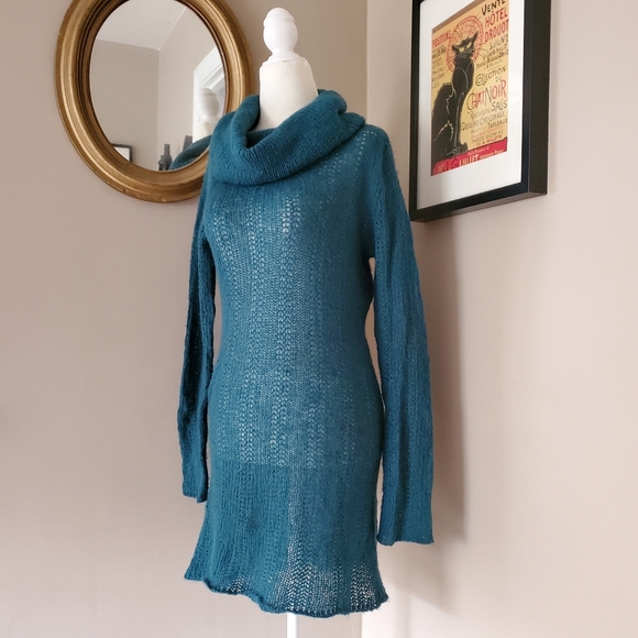 Wooden Ships Cowl Neck Teal Blue Tunic Sweater S/M - Picture 2 of 16